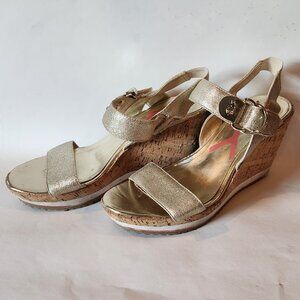 Anne Klein Gold Cork Wedge Sandals